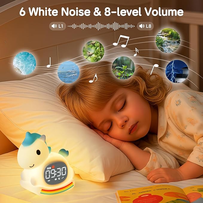 Alarm Clock for Kids with Night Light, Sleep Training Clock Time to Wake Clock, Rechargeable Silicone Light for Bedroom, Perfect Sleep Companion for Boys Girls, Blue Pony