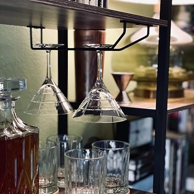 10.8 Inch Black Wine Glass Rack, Under Cabinet Wine Glass Holder Stainless Steel Stemware Rack - Hanging Stemware Holder for Cabinet Kitchen Bar, Set of 2