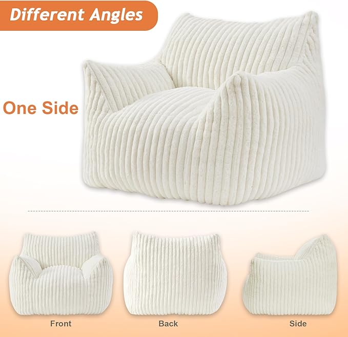 Giant Bean Bag Chairs for Adults with Filling Plush Fluffy Bean Bag Chairs for Teens with Armrests Comfy BeanBag Lazy Couch Sofa Chair for Bedroom Living Room Reading