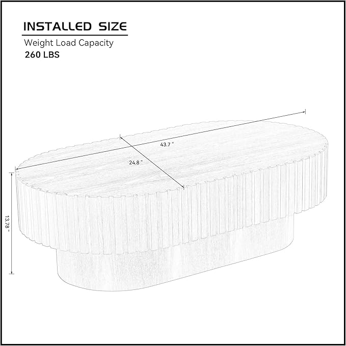 43.7" Oval Coffee Table for Living Room,Modern Handcraft Drum Coffee TableSmall Wooden Coffee Table with Sturdy Pedestal Easy Assembly for Office-Natural