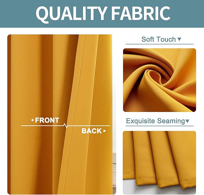 ChrisDowa Grommet Room Darkening Curtains for Bedroom and Living Room - 2 Panels Set Thermal Insulated Blackout Curtains (Mustard Yellow, 38W x 45L)
