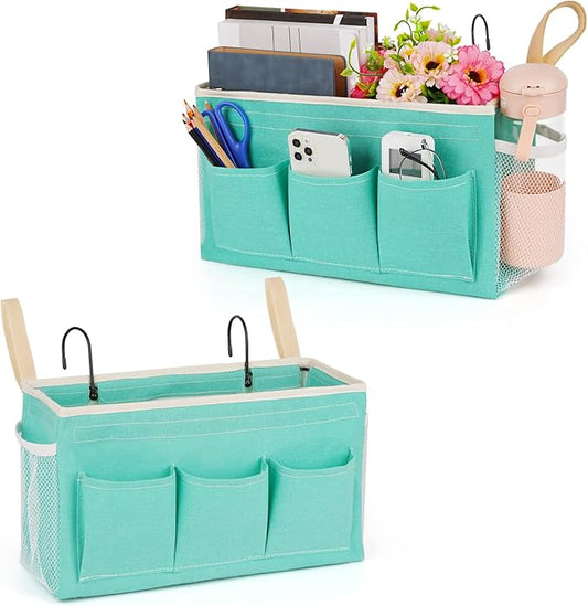 Bedside Caddy Bedside Organizer Bedside Storage Caddy with Fixed Straps and Water Bottle Holder for Home College Dorm Bunk Bed Hospital Bed Crib Bed Rails (2pcs Green)