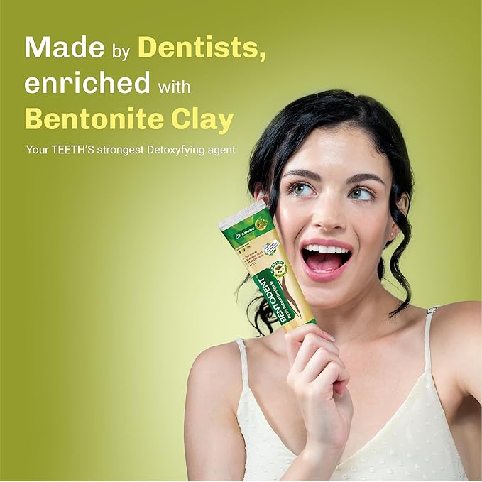 BENTODENT Fluoride Free Remineralizing Calcium Bentonite Clay Toothpaste - Cardamom Flavor Natural Toothpaste, Mint-Free, 3.52 oz - Ideal for Sensitive Teeth & Whitening with Toothbrush