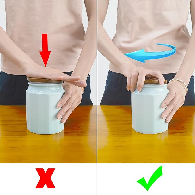 Canister Sets for Kitchen, Kitchen Canisters for Countertop with Airtight Wood Lid, Ceramic Food Storage Containers and Sugar Container for Coffee, Flour, Tea, Candy, Cookie, Spice