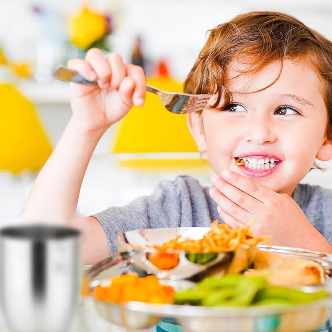 Ahimsa Stainless Steel Kids Utensils - Kids Fork and Spoon Set, Pediatrician Designed Toddler Silverware Set, 100% BPA Free & Dishwasher Safe (Classic)