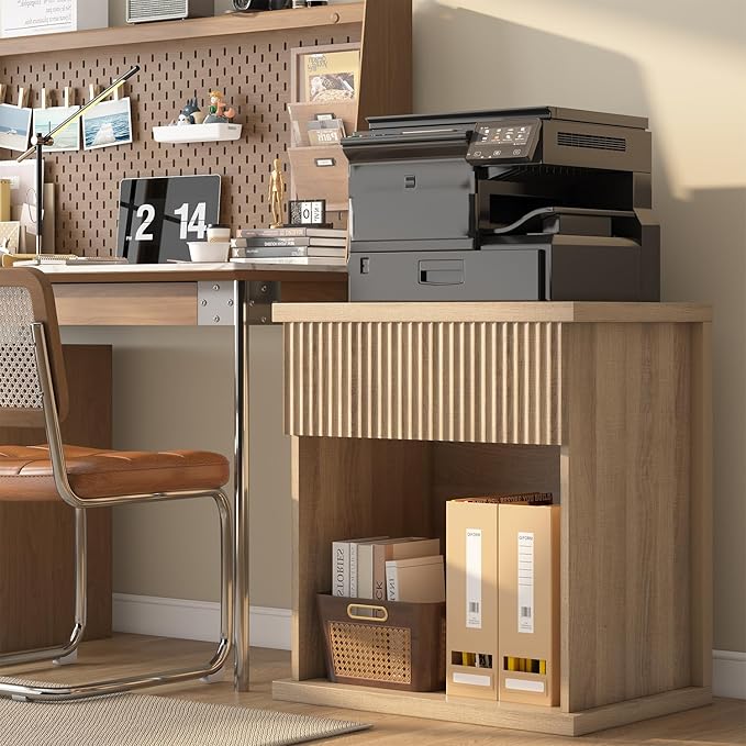 Fluted Nightstand Set of 2, 22.8" Wide Nightstands with Drawer Storage Large Wood BedsideTable Night Stands for Bedroom, Natural Oak