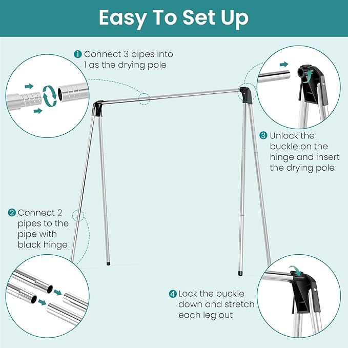 APEXCHASER Foldable Clothes Drying Rack, 55'' Collapsible Laundry Clothes Airer Width Heavy Duty Hanger for Sweaters Baby Clothes Towels Portable Indoor Outdoor for Home Travel