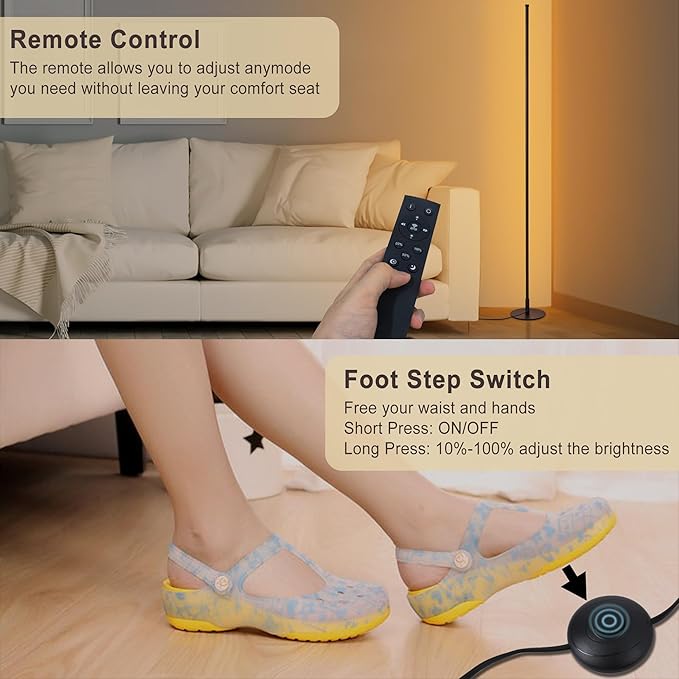 Corner Floor Lamp, 2 Pack Modern Floor Lamp with Remote and Stepless Dimmable Colors Temperature & Brightness, Standing Lamps for Living Room Bedroom Office