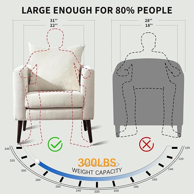 Barrel Accent Chair Set of 2 with Back Pillow, Large Upholstered Armchair with Solid Wood Legs Modern Reading Chairs for Living Room Bedroom