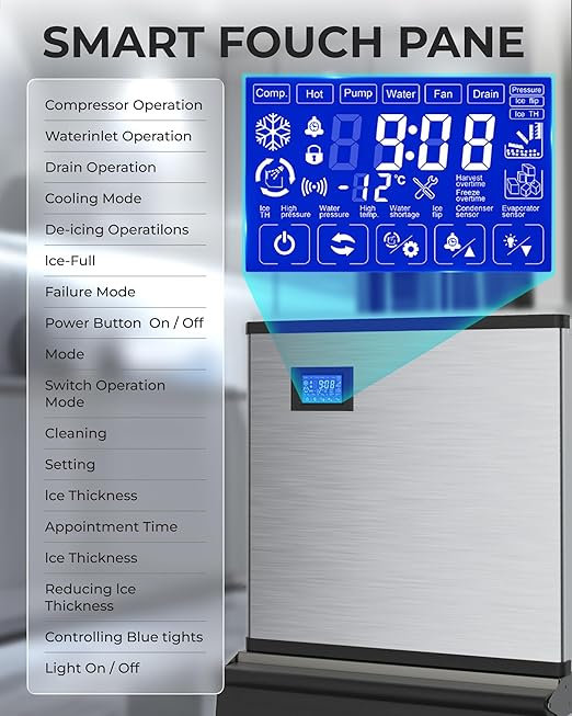 Commercial Ice Maker Machine 400 LBS/24H, Undercounter Large Ice Makers 250 LBS Storage Bin and 156 Ice Trays, Icemaker Machine with Touch Screen, Self-Cleaning for Bar/Cafe/Restaurant