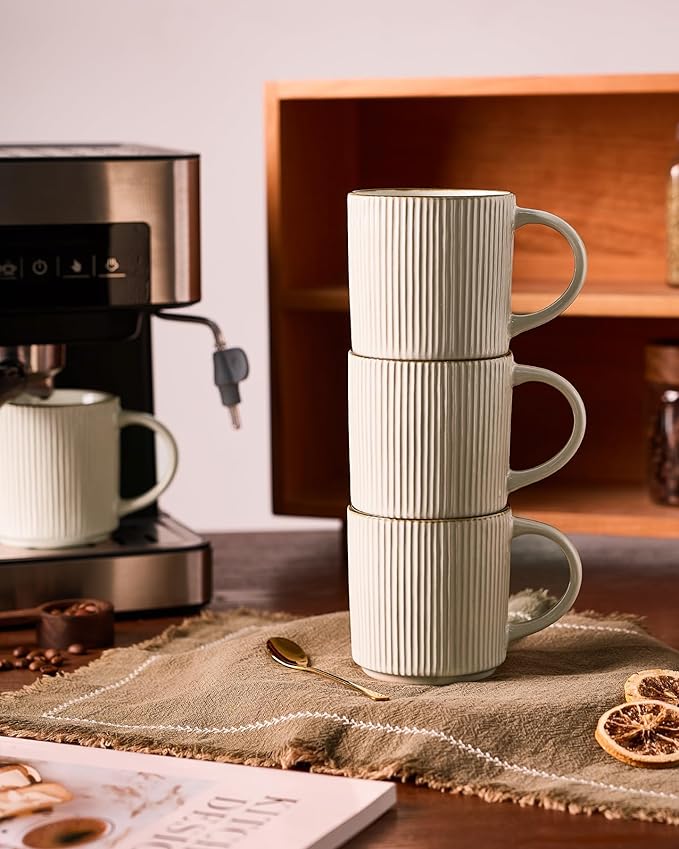 famiware Coffee Mug Set for 6, Star 12 oz Catering Mugs Cup Set with Handle for Coffee, Tea, Cocoa, Milk - Ceramic Stoneware Drinkware Set, White