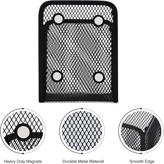 Black Small Magnetic Basket Set of 2, Refrigerator Basket, Magnetic Baskets Heavy Duty, Magnetic Storage for Locker Organizer Holder for Whiteboard Office, 3.7"x2.7"x4.8"