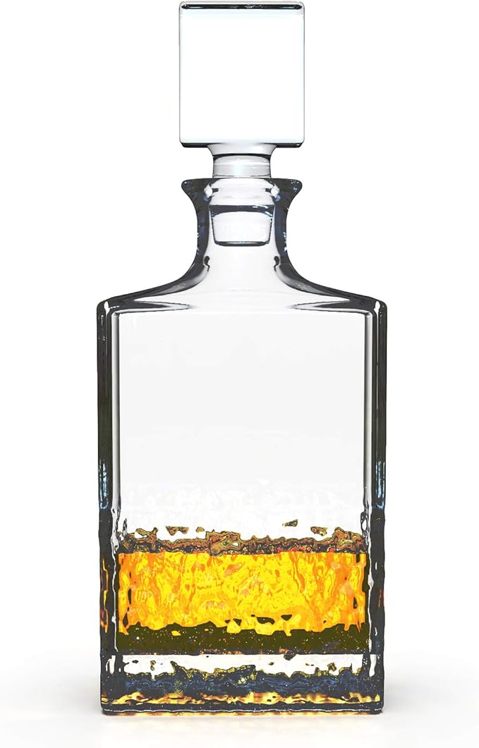 Glass Decanter with Airtight Geometric Stopper - Whiskey Decanter for Wine, Bourbon, Brandy, Liquor, Juice, Water, Mouthwash. Italian Lead-Free Glass (700ml/Crushed Ice)