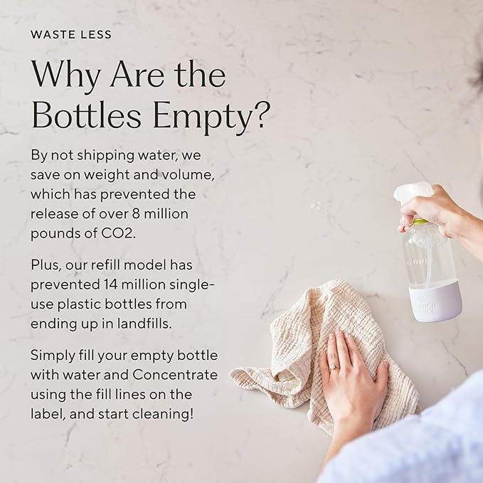 Branch Basics Cleaning Essentials Kit in Glass: All Purpose Cleaner and Bathroom Cleaner - Concentrate (33.8 Oz) + Glass Spray Bottles for Cleaning (16 Oz) Fragrance-Free