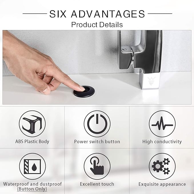 Garbage Disposal SinkTop Air Switch Kit with Long Button,Brass Made Cover,UL,Matte Black