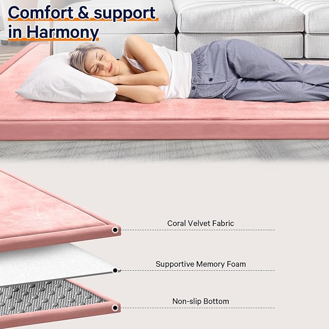 Baby Play Mat for Floor Tummy Time Mat Nursery Rug Muscle Area Rug Playroom Tatami 79"x138" Memory Foam 1.3" Thick Crawling For Babies,Toddlers, Infants, Kids,Floor(Pink)