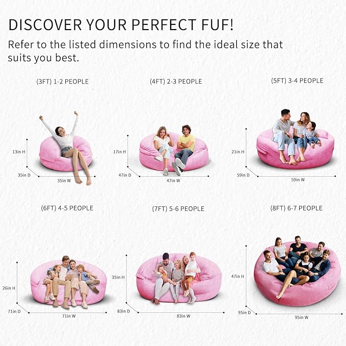 Bean Bag Chair for Adults 5FT,Soft Removable Cover for Teens/Girls Bedroom,Fluffy Giant Round Floor Beanbag Lounger Chairs (No Filler,Pink)