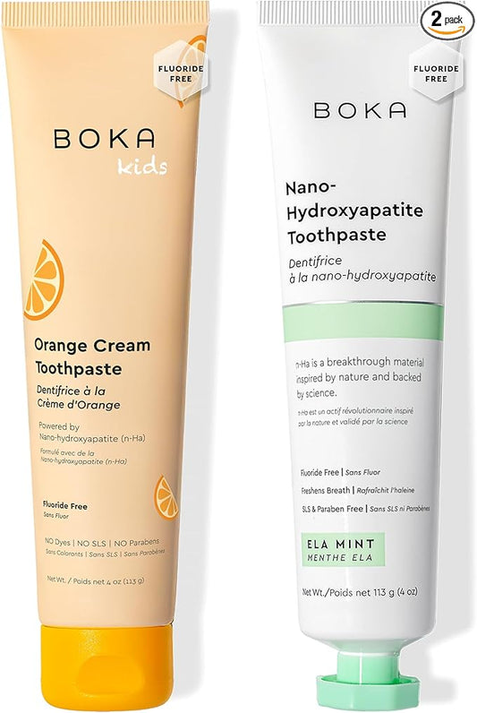 Boka Fluoride Free Toothpaste Nano Hydroxyapatite Toothpaste - Ela Mint, Orange Cream Flavor, 4 oz 2Pk US Manufactured