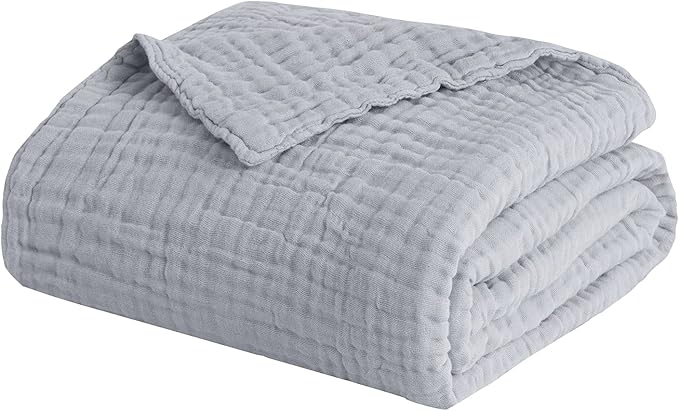 EMME Cotton Blanket Queen Size for Bed Soft Large Muslin Bed Blankets 80"x90" Lightweight Breathable Blanket All Season Gauze, Light Grey