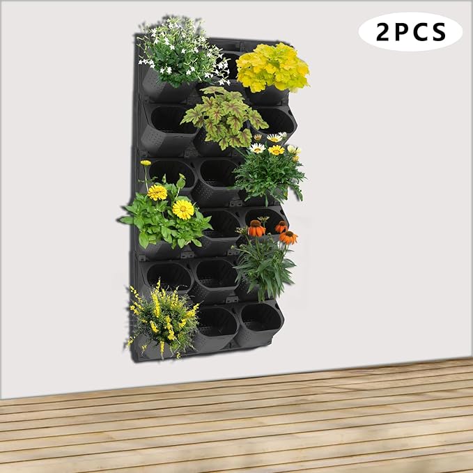 12Pieces 3-Pot Wall Planter Vertical Garden Plant Walls Wall Mounted Vertical Planter with Water-Storage Layer Stackable Wall-Mounted Flower Pot for Gardens, Balconies 180.78lbs Total Capacity (Black)