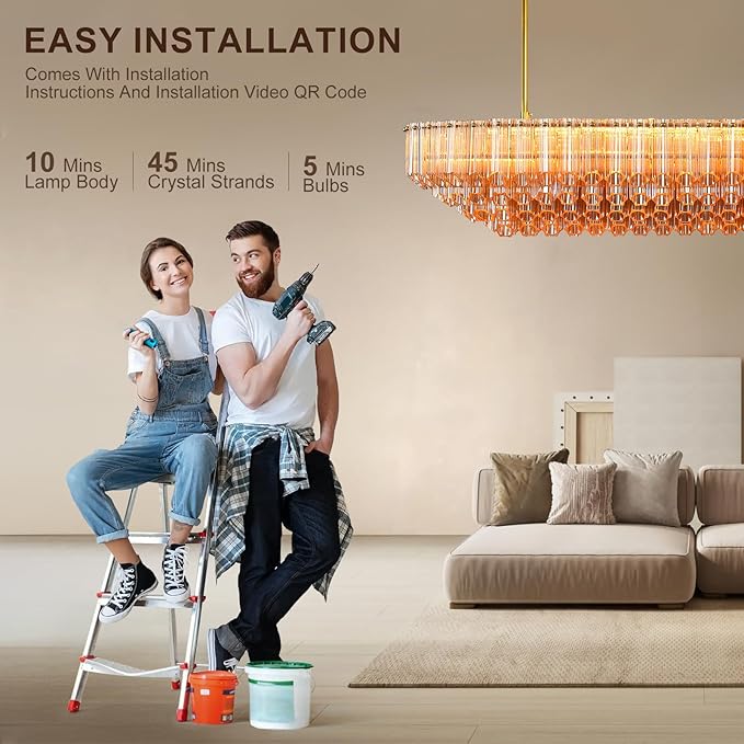 Amber Glass Chandeliers for Dining Room Over Table, 43" Modern Rectangular Dining room Chandelier, Honeycomb Layered Crystal Kitchen Island Long Chandelier Gold Dimmable Ceiling Light for Kitchen