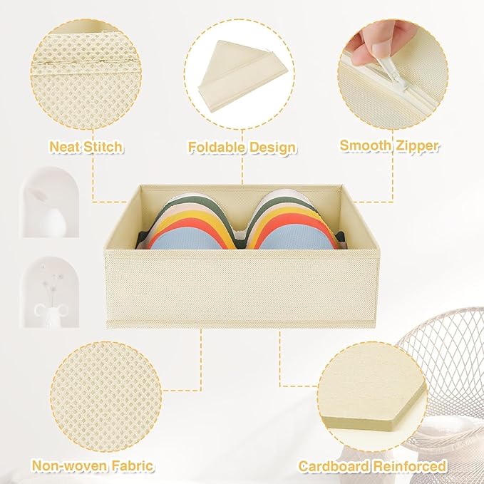 DIMJ Drawer Organizer Clothes 18 Pack - Foldable Baby Organizers and Storage & Dresser Organizer for Bedroom, Closet - Nursery Organization Dresser Dividers for underwear, Sock,Bra, Belt, Tie, Beige