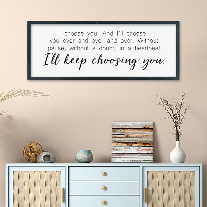 comurdyo I'll Keep Choosing You Sign 40"X15" for Master Bedroom Above Bed Wall Decor I Choose You Large Wood Framed Wall Hanging Art (Black)