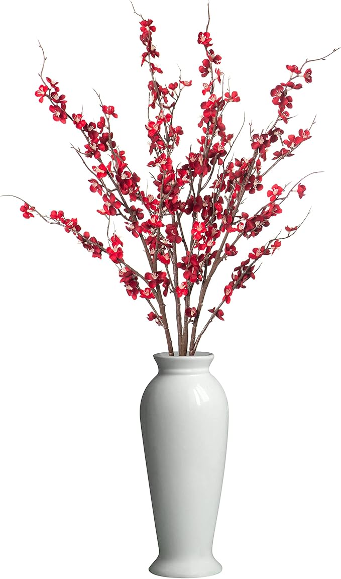4Pcs Cherry Blossom Branches Artificial Flowers for Spring Summer Indoor Decoration,Faux Long Stem Artificial Flowers for Wedding Home Office Bedroom Party Table Centerpieces Decor(Red)