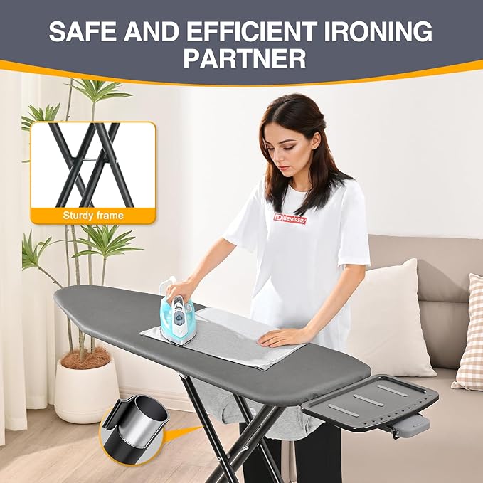APEXCHASER Ironing Board, Full Szie Iron Board with Iron Rest,Height Adjustable,Extra Thick Heat Resistant Cover with Sleeve Board 15x45 Grey