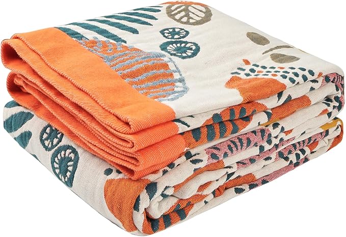 Boho Throw Blanket for Bed - 100% Pure Cotton Ultra Soft Rustic Quilt - Farmhouse Decor Bed Blankets, All Season Rustic Throw for Sofa Couch Chair(80''x 90'', Floral Print 2)