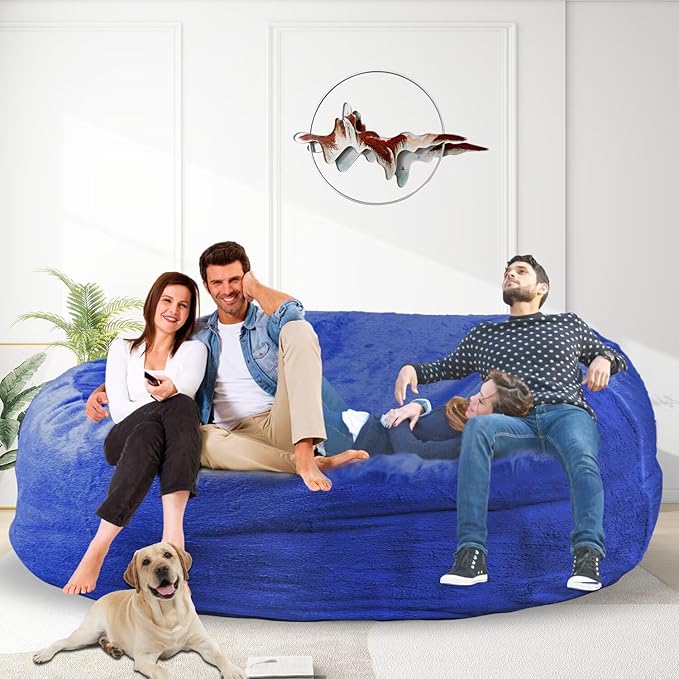 Bean Bag Chair for Adults 7FT,Soft Removable Cover for Teens/Girls Bedroom,Fluffy Giant Round Floor Beanbag Lounger Chairs (No Filler,Sapphire)