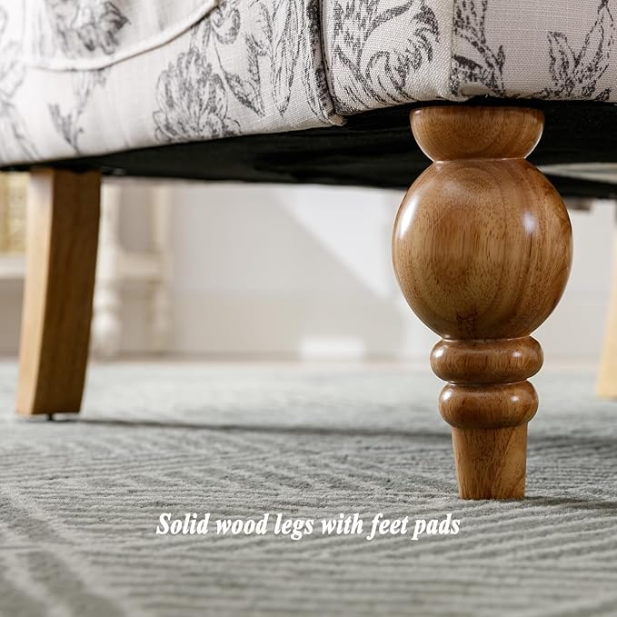 DUOMAY Tufted Accent Chair, Modern Linen Upholstered Wingback Side Arm Chair for Living Room Bedroom with Wood Legs, Comfy Reading Guest Chair for Office, Beige Flower Pattern