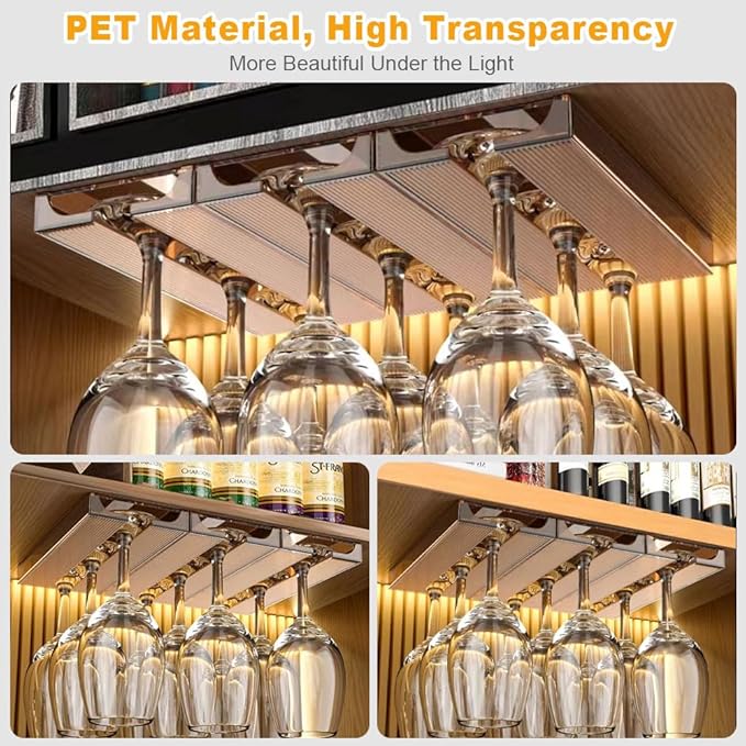 4 Pcs Wine Glass Holder Under Cabinet,Plastic Stemware Rack Punch-free Hanger Under Counter for Bar,Kitchen and Restaurant(Brown)