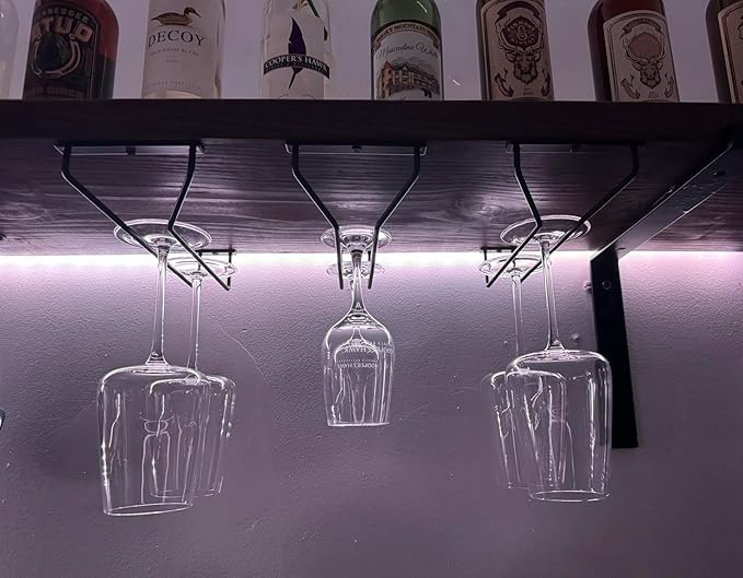 10.8 Inch Black Wine Glass Rack, Under Cabinet Wine Glass Holder Stainless Steel Stemware Rack - Hanging Stemware Holder for Cabinet Kitchen Bar, Set of 4