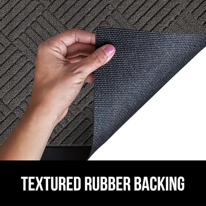 GORILLA GRIP 100% Waterproof All-Season WeatherMax Doormat, 60x24, US Designed Natural Rubber, Stain and Fade Resistant, Low Profile Indoor Outdoor Door Mats, Easy Clean Patio Mat, Gray Diamond