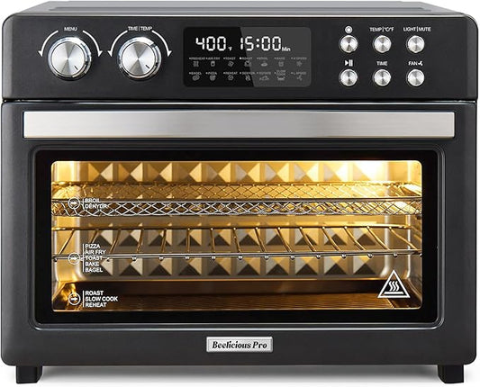 28QT Air Fryer Toaster Oven Combo, Large 12-in-1 Convection Countertop Oven with Next-Gen HeatWave Convection, 3-Layer Cooking, Rotisserie for Chicken, Fits 11" Pizza, Full Accessories, Sparkle Black