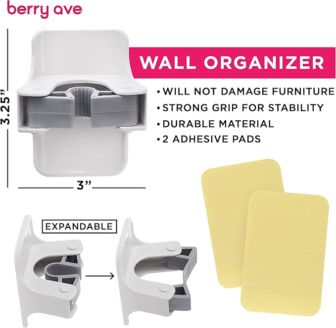 Combo 5 Slot Broom Holder w/ 1 Self Adhesive Mop Gripper No-Drilling, Wall Mount Tool Organizers For Kitchen, Garage, Laundry Room- Anti-Slip Hanger For Brooms, Mops, Rakes, Dustpans (Grey / White)