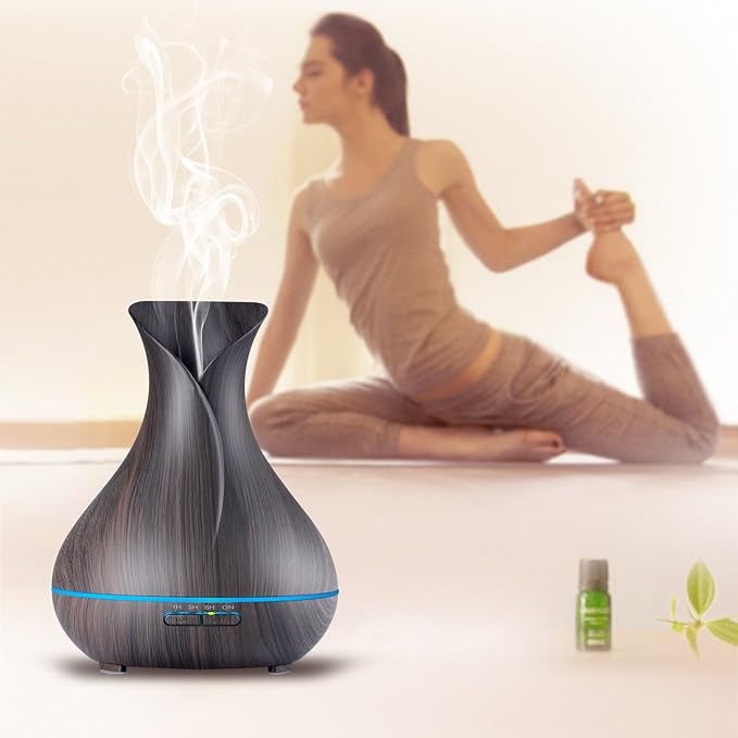 Aroma Essential Oil Diffuser, 400ml Ultrasonic Cool Mist Humidifier with Waterless Auto Shut-Off and Cleaning Kit for Home, Yoga, Office, Spa, Bedroom, Baby Room - Wood Grain