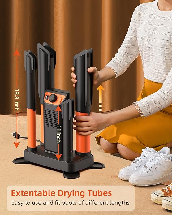 Boot Dryer Shoe Dryer, Glove Dryer & Boot Warmer with Heat Blower, Ski Boot Dryer with Adjustable Tubes & Timer, Ultra Silent, Quick Drying for Work Boots, Ski Boots, Sneakers, Gloves, Hats, Helmets