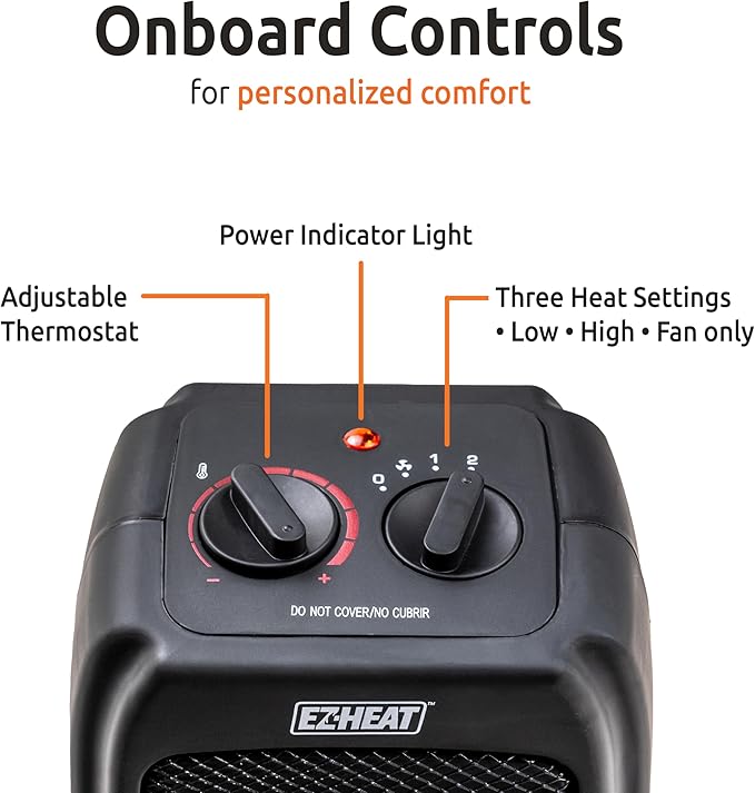 Electric Ceramic Portable Space Heater with Thermostat and Fan, Built-in Overheat Sensor, and Safety Tip-Over Switch, ST-MTPTC113