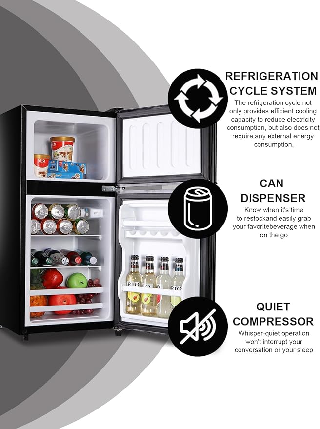 3.5 Cu.Ft Refrigerator 2 Door 7 Level Adjustable Thermostat Control Top-Freezer Refrigerator Lock Fresh Energy Saving Black (KB03-FLS-80-BLACK)