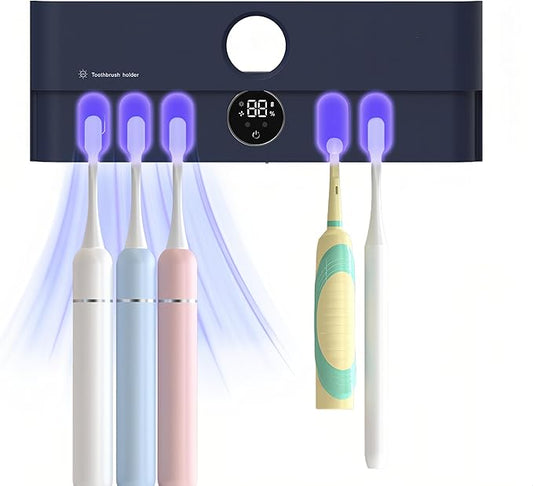 Electric Toothbrush Holder and Cleaner Auto Cleaning and Drying Toothbrushs in Circle Wall Mounted for Bathroom Accessory Auto Open/Close Cover Rechargeable Home Gadgets