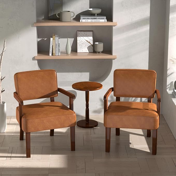 Accent Chair, PU Leather Living Room Chairs Oversize with Soft Seat and Armrests for Living Room Dinning Room Bedroom Reading Room Waiting Room