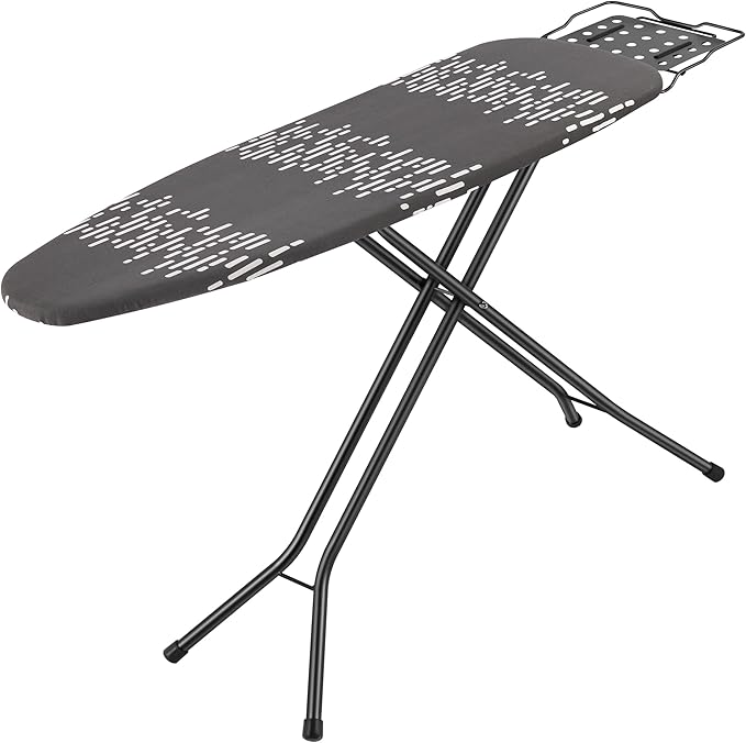 Deluxe Ironing Board with Heat Resistant Cover and Thicken Felt Pad, Safety Iron Rest, 4 Premium Steel Legs, Height Adjustable,Foldable