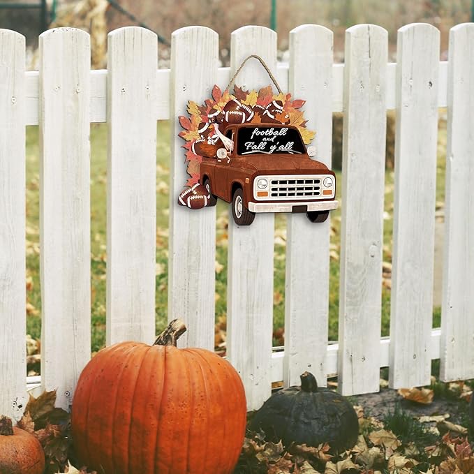 COLOR VALLEY ART Fall Pumpkin Welcome Sign Hello Fall Wood Hanging Decoration Autumn Wooden Signs Rustic Thanksgiving Decorative for Porch Home Wall Indoor Decor, 12.9L''x11.4W'' (Car)