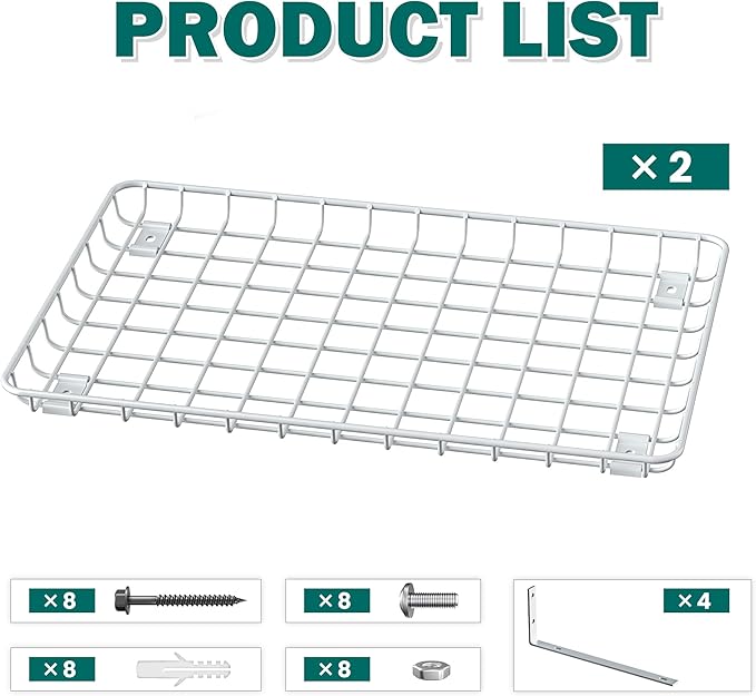 EVERHANGER Garage Wall Shelves 12x18 Inch, Wall Mounted Storage Shelf, Metal Shelf Rack, Heavy-Duty Shelf Organizer 2 Pack, White