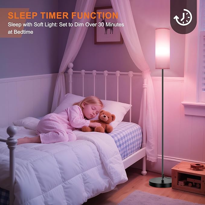 FRIDEKO HOME Pink Shade Floor Lamp with RGB Music Sync, 16 Million Colors & Stepless Dimming 2700K-6500K, 3CCT, 800LM LED Bulb with App & Remote, Modern Standing Light for Living Room, Bedroom, Office