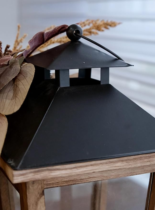 Fall Themed Decorative Wooden Hurricane Candle Lantern - Candle Holder Fall Decor for Home Farmhouse Indoor Outdoor Table Shelf - 14" Tall