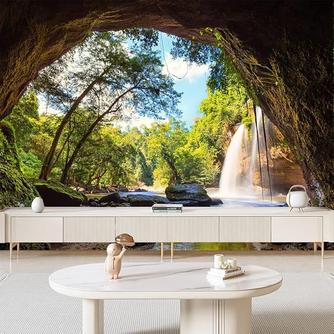 FENDROM Green Misty Forest Tapestry Wall Hanging Nature Mountain Cave Landscape Tapestry Waterfall River Tapestries for Bedroom Living Room Dorm Decor