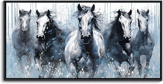 DUNHUANG ART Rustic Equine Gallop Canvas Wall Art - Stunning Horse Themed Decor for Living Room, Bedroom, Office - Horse Pictures Wall Decor 20"x40"